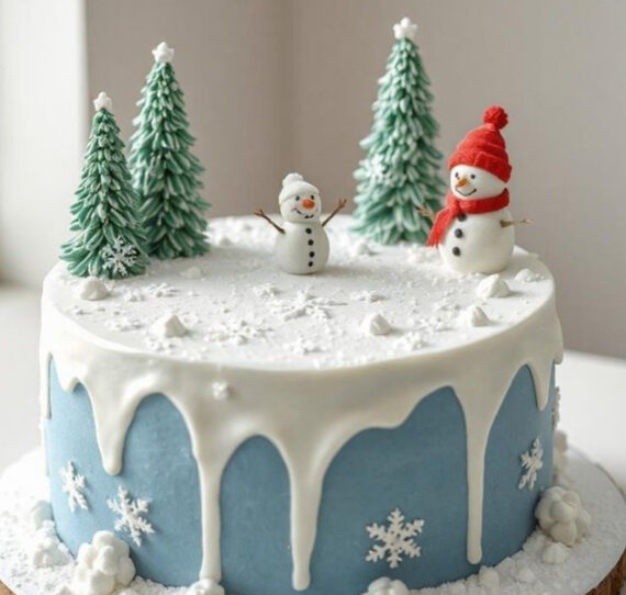 Торт новогодний со снеговиками
