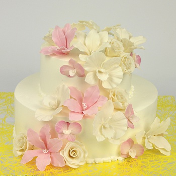 Торт свадебный Бело-розовый