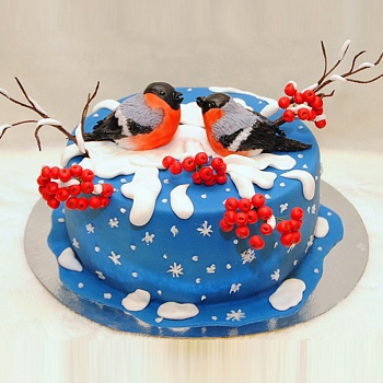  Новогодний торт со снегирями