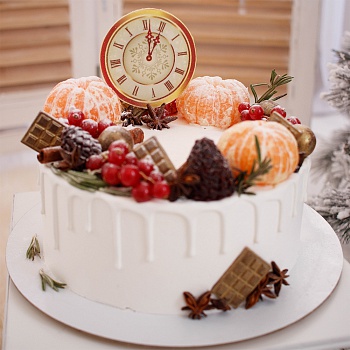  Новогодний торт с мандарином и часами