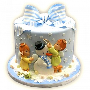  Новогодний торт "Снеговик и ангелочки"