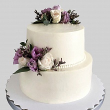 Мастичный свадебный торт с живыми цветами 155